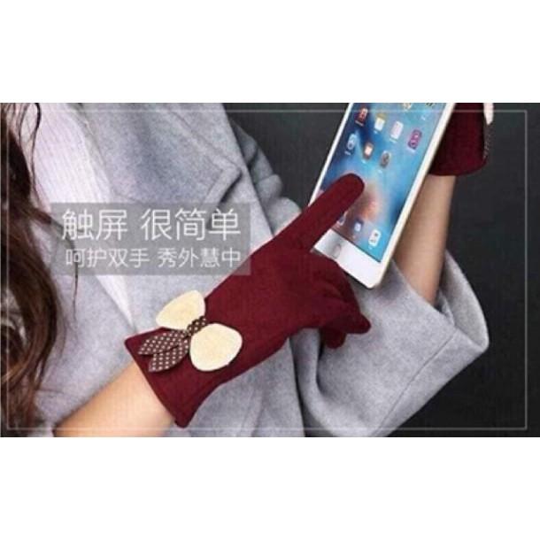 Găng tay nỉ đính nơ cảm ứng tiện dụng