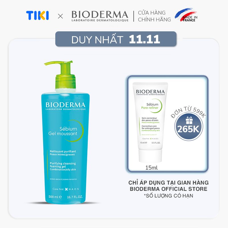 Gel rửa mặt tạo bọt cho da hỗn hợp hoặc da dầu Bioderma Sebium Gel Moussant - 500ml