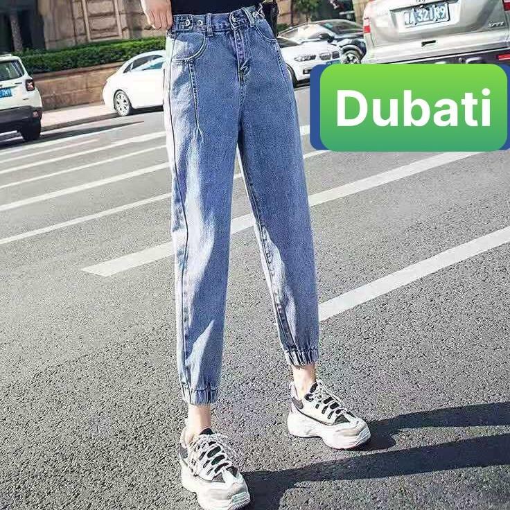 QUẦN BAGGY JEAN NỮ CHẤT BÒ LƯNG THUN XANH TÚM GẤU CO GIÃN CAO CẤP DB-335 DUBATI FASHION