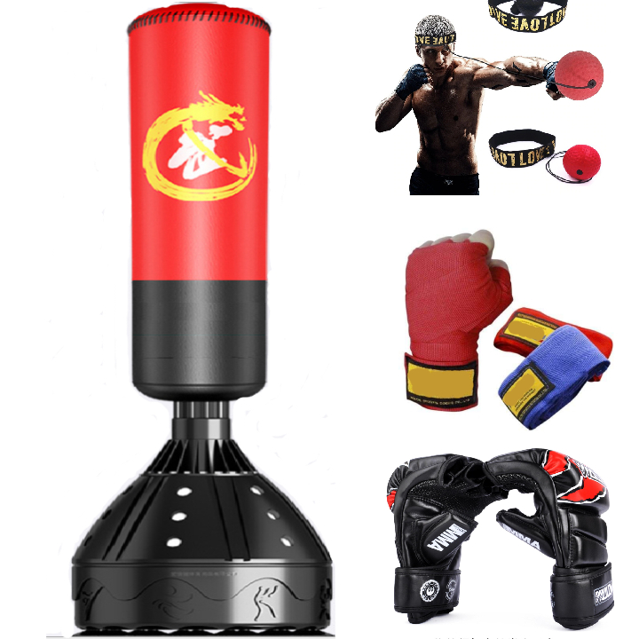 Bao cát đấm bốc boxing UFC tự đứng tặng kèm Găng MMA Fighter + băng đa 3M + Bóng phản xạ treo đầu