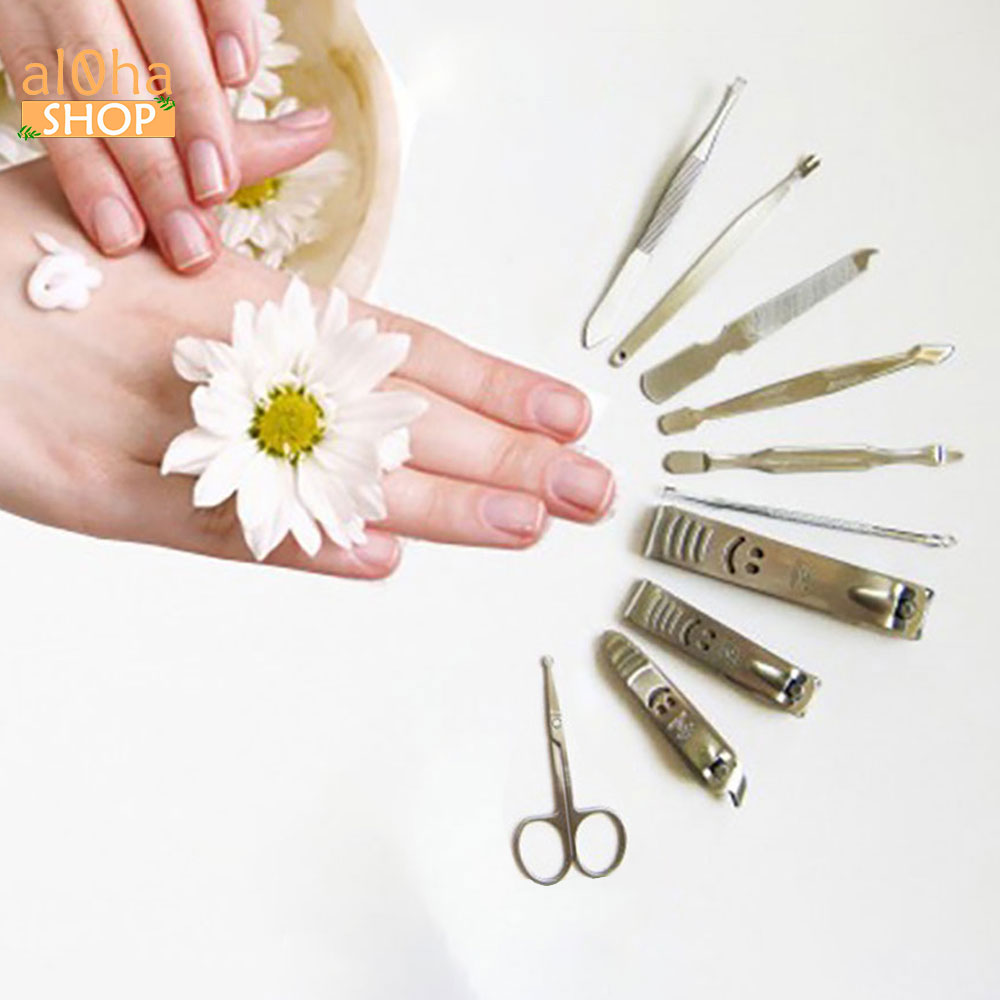 Bộ 10 món làm móng bấm, cắt móng tay, lấy ráy tai Nail Clipper thép không gỉ - al0ha Shop