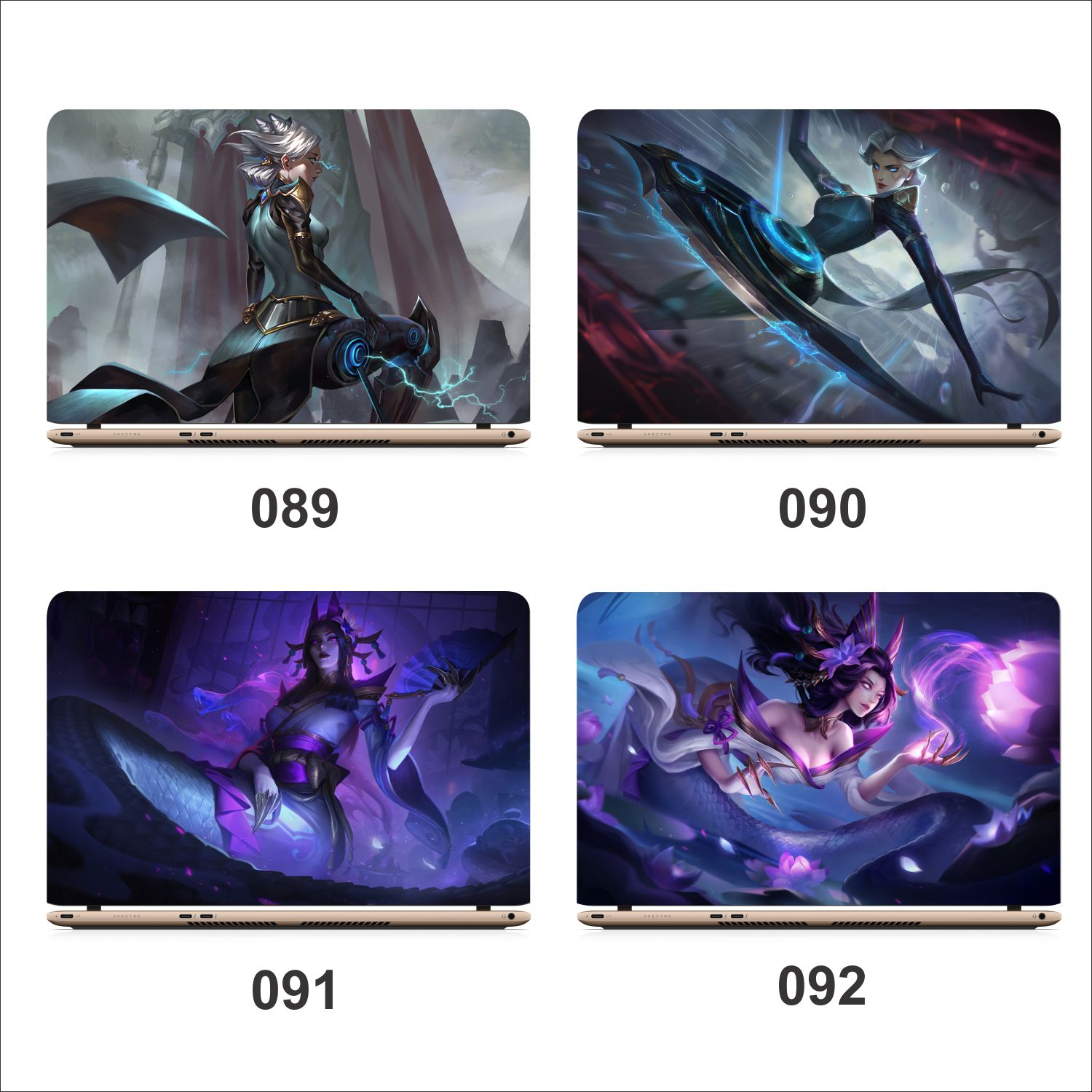 Miếng dán decal laptop Liên Minh Huyền Thoại skin Caitlyn, Camille, Cassiopeia, Cho'Gath, Corki - MS: 081 - 100