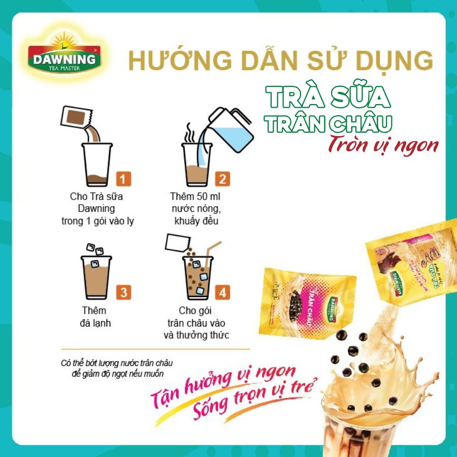 Combo 5 Hộp Trà sữa trân châu DAWNING Tròn vị ngon, thơm trà, tan đá vẫn ngon đậm đà 260g/hộp