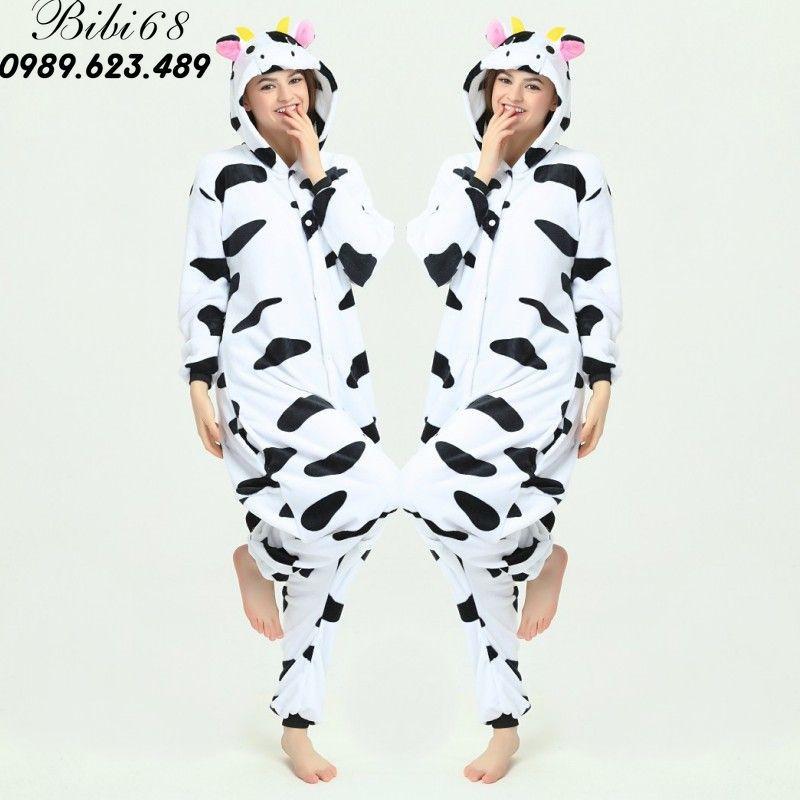 Bộ Đồ thú bò sữa liền thân lông mịn Pijama dành Cho Người Lớn và Trẻ Em kiểu dáng Động Vật Hoạt Hình Cosplay