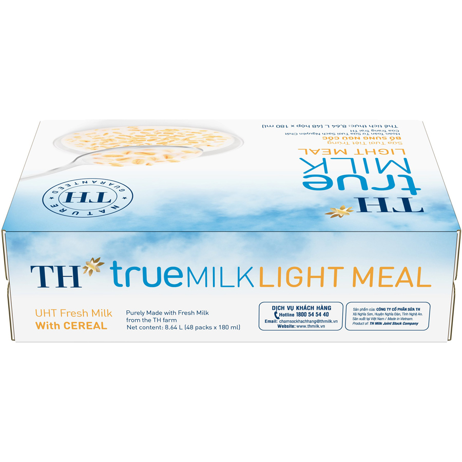 Thùng 48 Hộp Sữa Tươi Tiệt Trùng Ngũ Cốc TH True Milk Light Meal 180ml