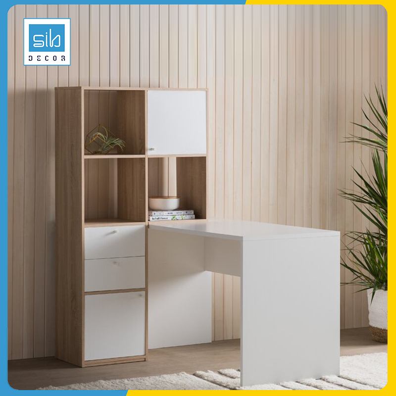Bộ Bàn Làm Việc Kết Hợp Tủ Sách Hiện Đại SIB Decor , Bàn Có Khả Năng Cơ Động 90 Độ BLV33