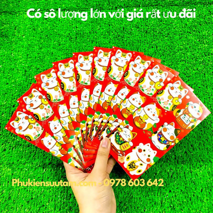 Bao Lì Xì Tết Con Mèo 2023, kích thước: 16cmx8cm, màu đỏ - SP000280