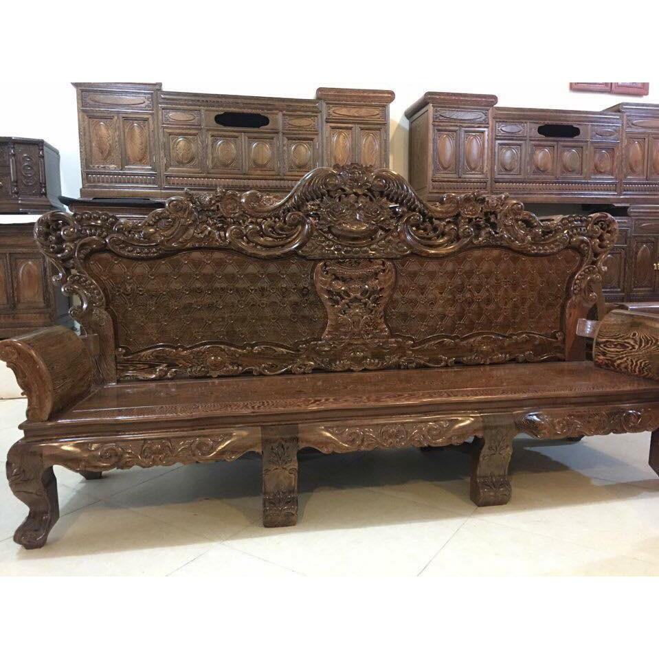 Bộ bàn ghế giả cổ hoàng gia gỗ mun đuôi công
