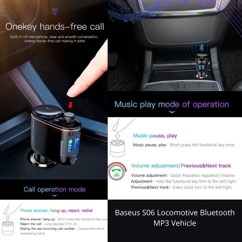 Bộ tẩu sạc trên xe hơi Baseus Locomotive Bluetooth MP3 Vehicle Charger S06- Hàng chính hãng