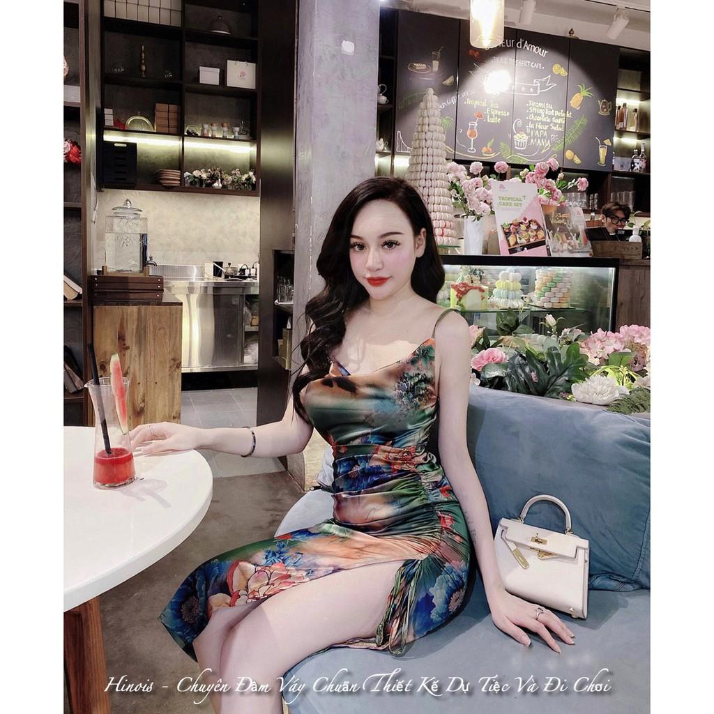 Đầm Dự Tiệc Body, Váy Ôm 2 Dây Hoạ Tiết Hoa Độc Lạ, Có Dây Rút Ở Đùi Cực Sexy Cho Nàng Dự Tiệc, Đi Chơi