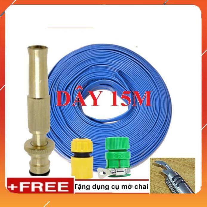 Vòi Xịt️Evoucher Bộ dây vòi xịt nước rửa xe, tưới cây , tăng áp 3 lần, loại 15m 206587 cút sập,nối vàng+ mở chai