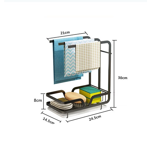 Kệ để giẻ rửa chén bát kiểu Nhật cao cấp + Chống Rỉ + Treo Khăn + Dán tường + Khay hứng nước Hàng Loại 1 - Chính Hãng MINIIN