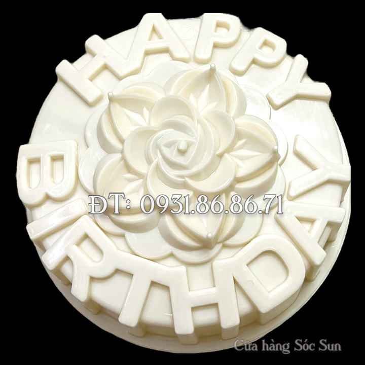 Khuôn làm bánh, rau câu hoa hồng Happy Birthday loại 20 cm – Mã số 1942