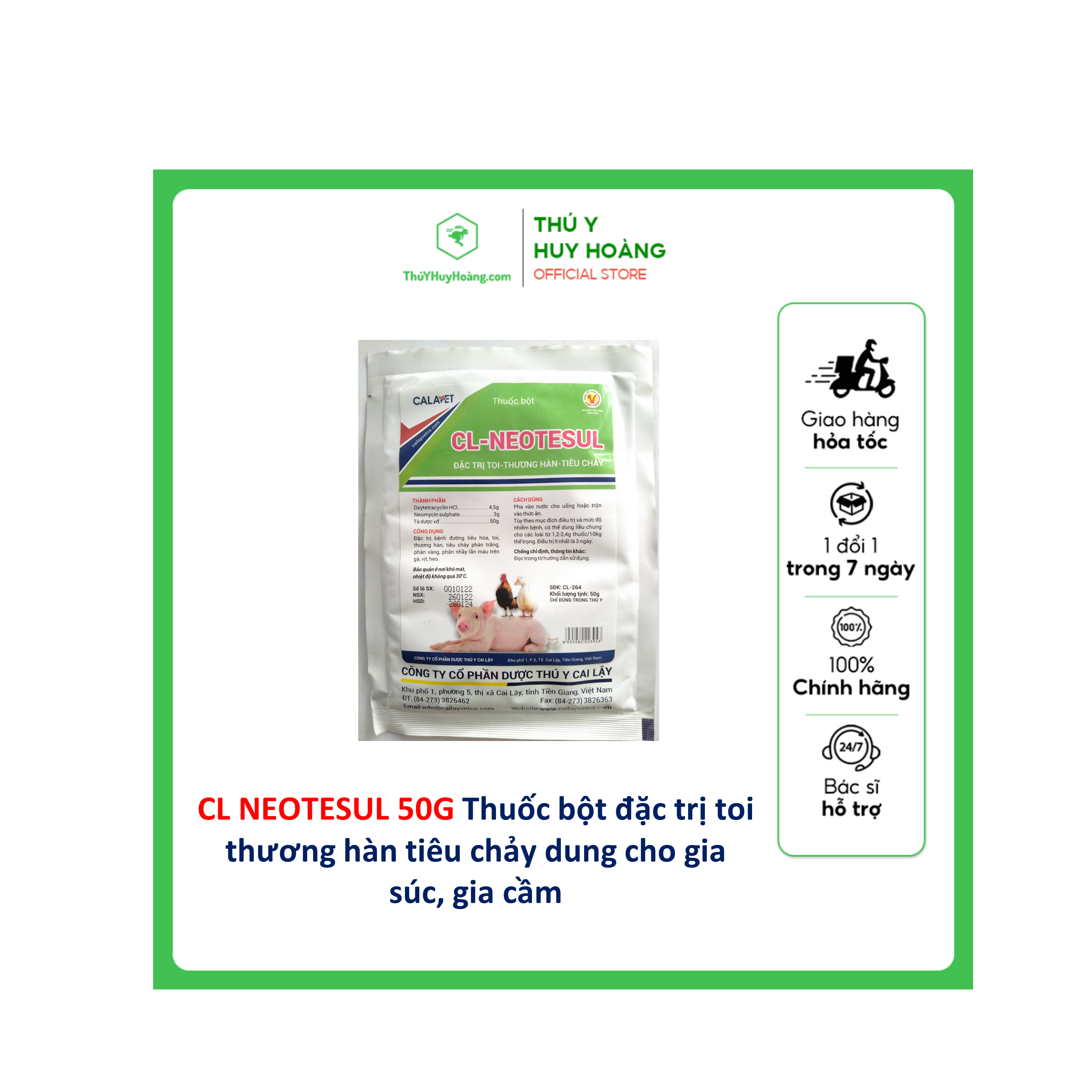 Thuốc bột CL-NEOTESUL đ.ặc t.rị toi thương hàn tiêu chảy