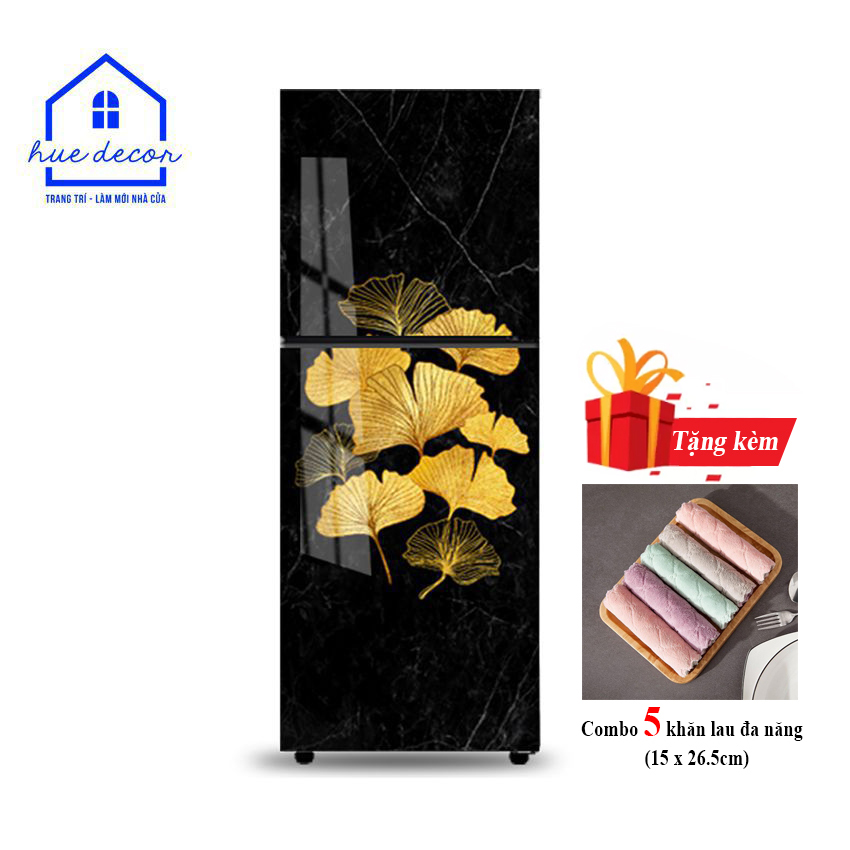 Decal dán tủ lạnh mẫu vân đá khảm hoa - Chất liệu chống nước, phù hợp với mọi loại tủ