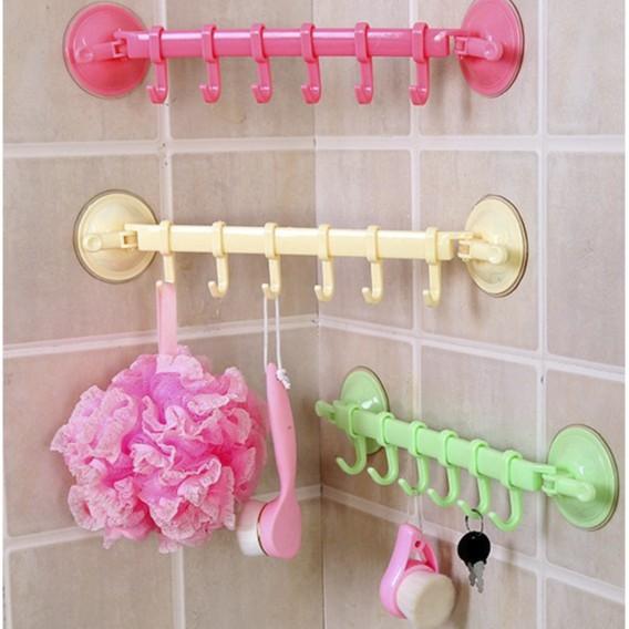 Móc treo dán tường hút chân không nhà tắm, nhà bếp 6 móc di động siêu chắc không khoan đục