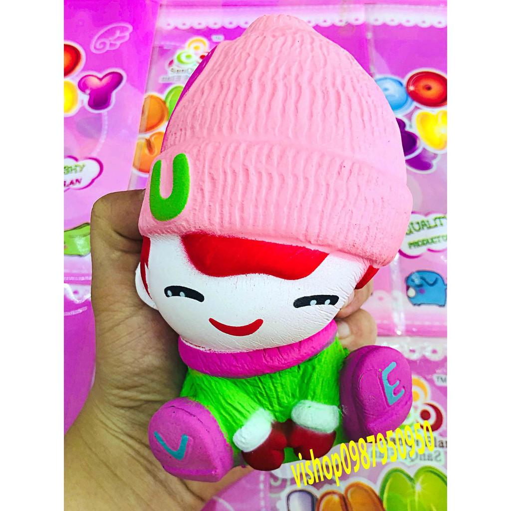 Squishy Em bé đội mũ hồng dễ thương