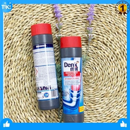 [Nhập Khẩu Đức]Bột thông cống Denkmit Rohrreiniger Granulat, 600 g loại bỏ tác nhân cứng đầu gây tắc nghẽn ống bởi tóc, dầu mỡ hoặc xà phòng gồm hai màu trắng và đen.