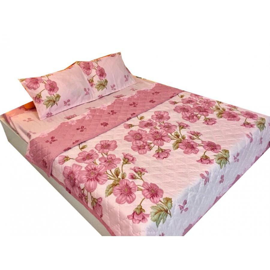 Set 5 món chăn hè ga chun Cotton Poly đào hồng
