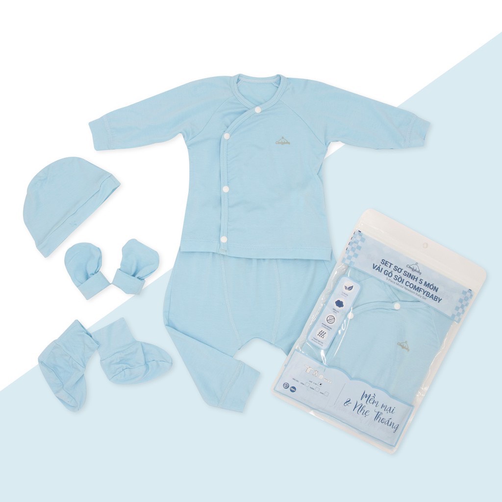 Set quần áo sơ sinh cài chéo 5 món vải Modal làm từ sợi cây sồi siêu mềm và thoáng khí cho bé ComfyBaby