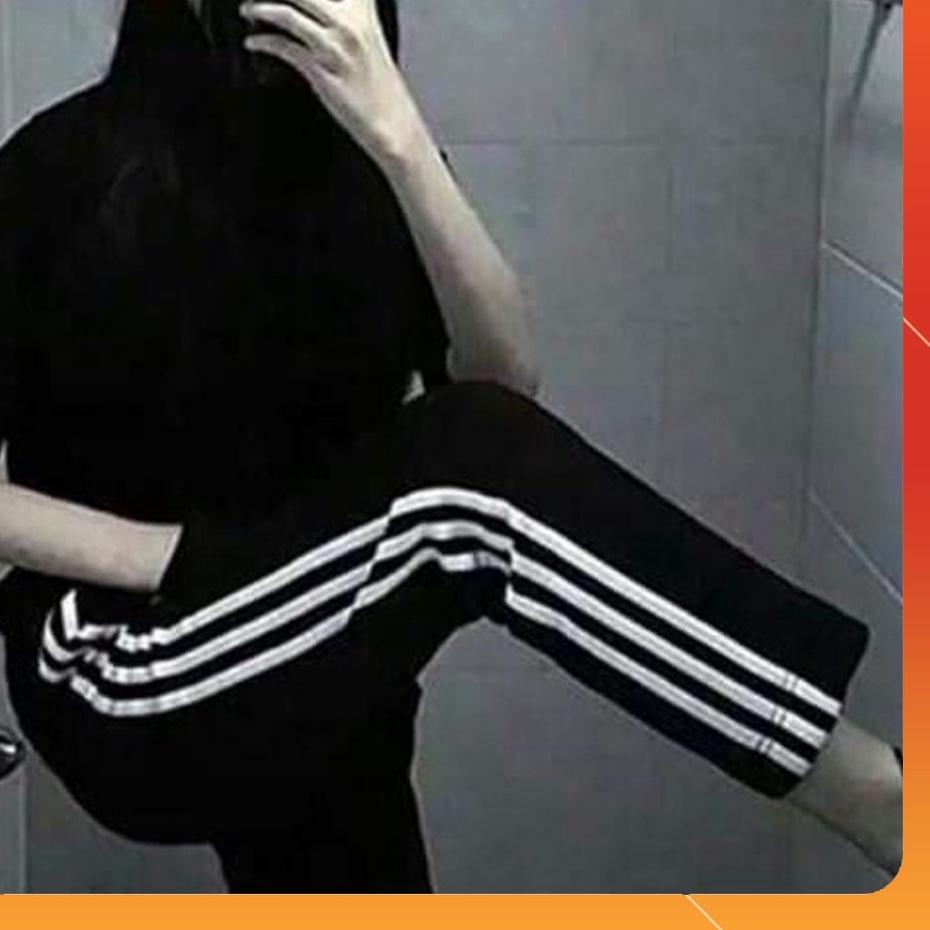 Quần thể thao 2 sọc / 3 sọc nữ ống suông rộng baggy Umi cao cấp - Quần jogger nữ 3 sọc đen dây rút học sinh