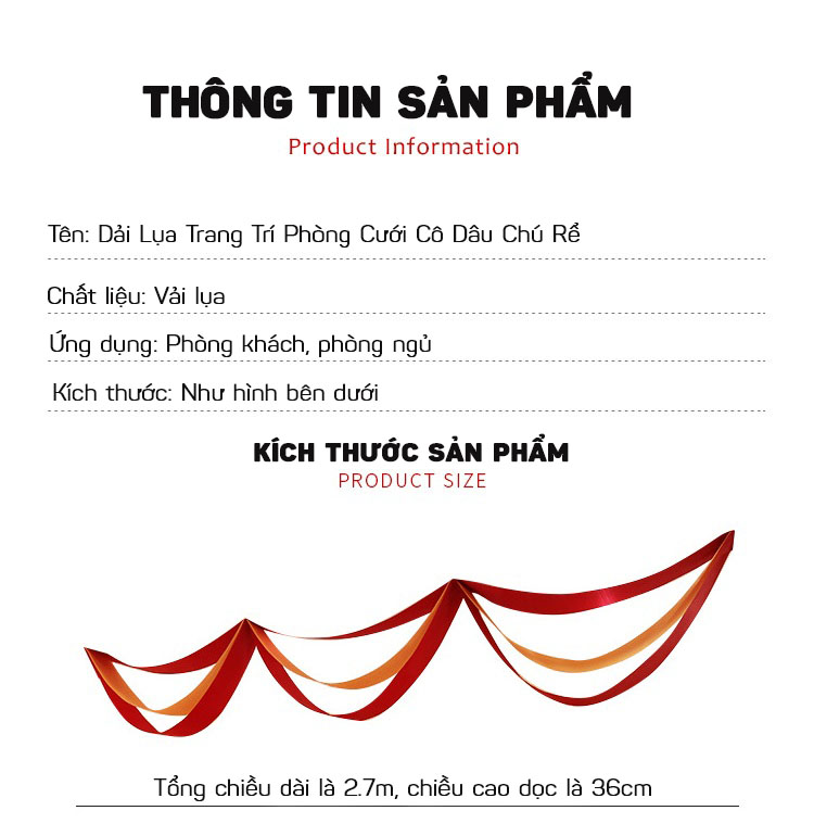 Dải Lụa Trang Trí Phòng Khách, Phòng Cưới Cô Dâu Chú Rể Dài 2m7