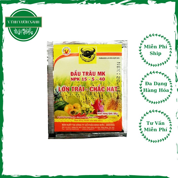 Phân bón lá hỗn hợp Đầu Trâu MK 15-5-40 chuyên nuôi dưỡng lớn trái, mẫu mã đẹp, chắc hạt, chống rụng trái non, chín đồng loạt - gói 10g