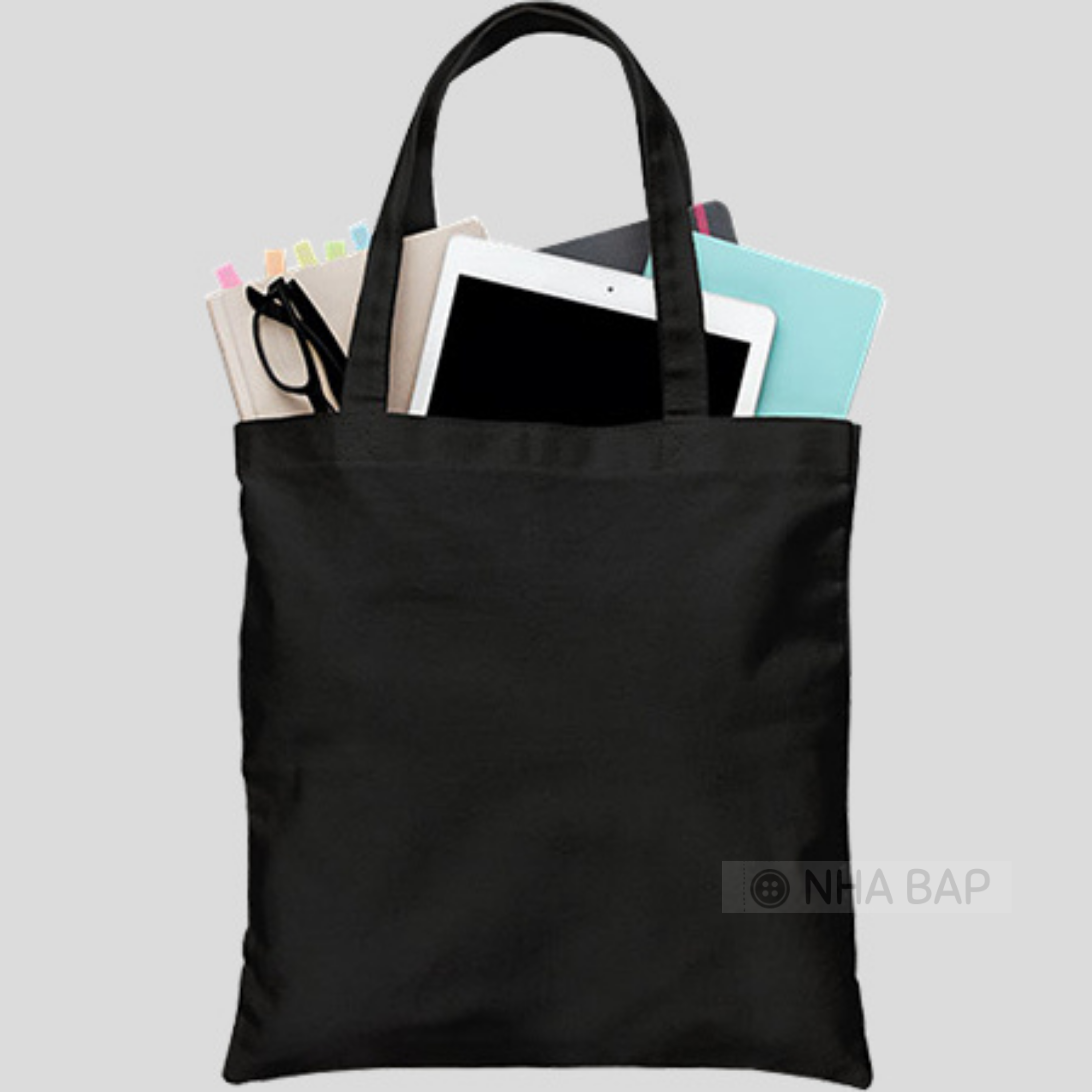 Túi tote vải bố canvas mềm NHABAP có ngăn nhỏ và dây kéo Vẽ Handmade giặt không phai làm quà tặng cao cấp TOT011