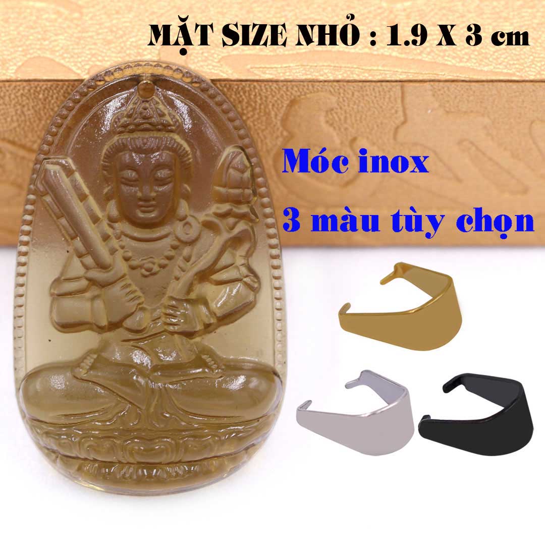 Mặt Phật Hư không tạng đá obsidian  1.9cm x 3cm  kèm móc dây chuyền inox vàng, Phật bản mệnh, mặt dây chuyền Phật giáo