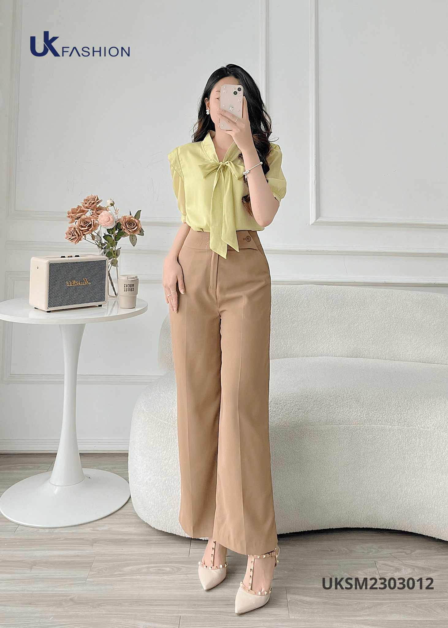 Áo Sơ Mi Nữ Tay Bồng NK FASHION Cổ Phối Nơ Tiểu Thư Chất Vải Nhập Hàn Cao Cấp Mềm Mại, Không Nhăn UKSM2303012