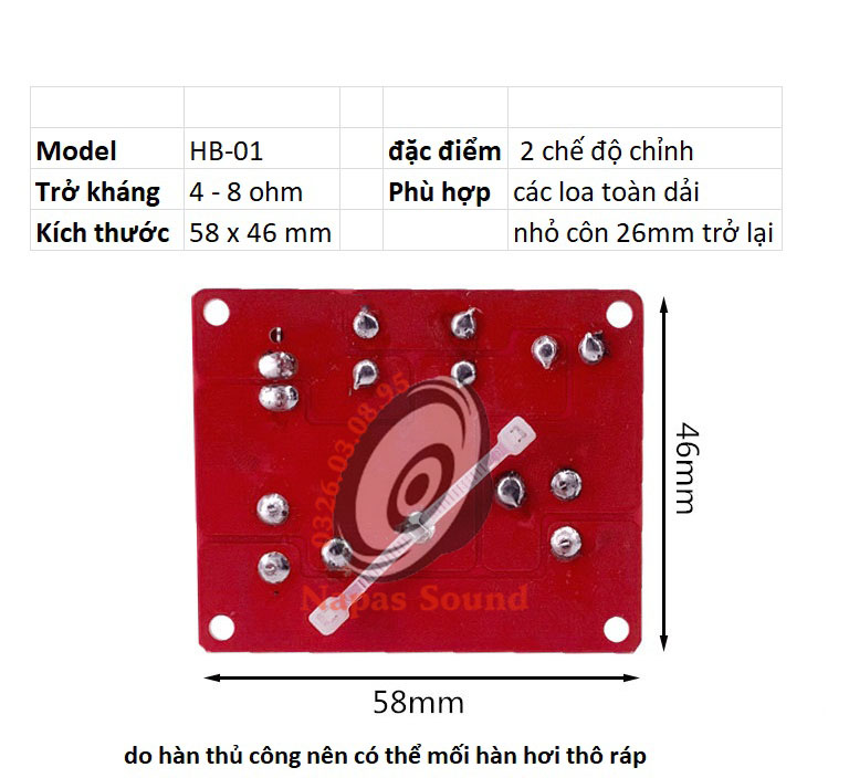 BỘ 2 MẠCH LỌC LOA TOÀN DẢI CÔNG SUẤT NHỎ HB01 - PHÂN TẦN LOA TOÀN DẢI