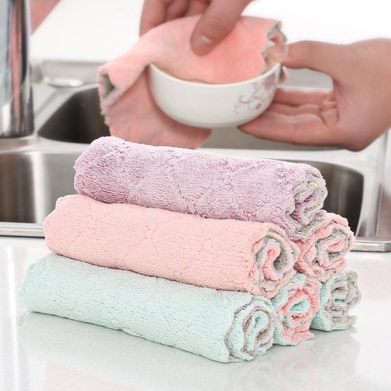Combo 5 Khăn Lau Bát Đĩa Đa Năng 2 Mặt Siêu Thấm Hút Nước Hàng Cao Cấp Loại 1 Không Bị Xù