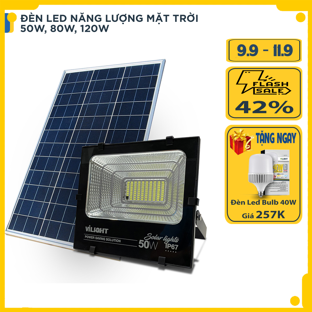 Đèn pha năng lượng mặt trời 50W Vi-Light VLFL50MT1 Made in VietNam