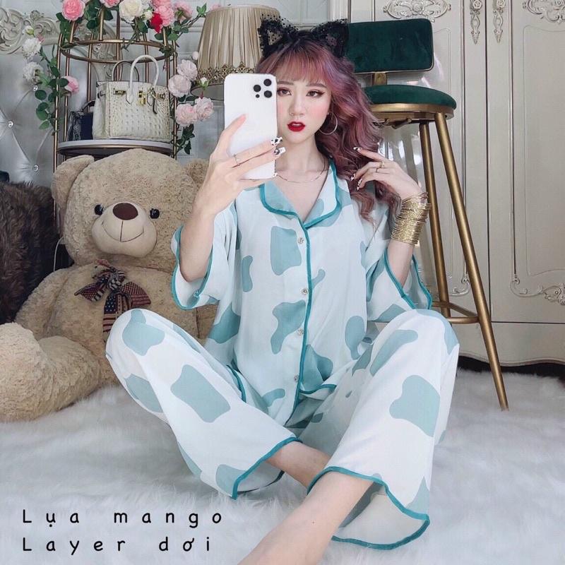 Đồ bộ Lụa Satin sóng dài cộc, tiểu thư xinh xắn