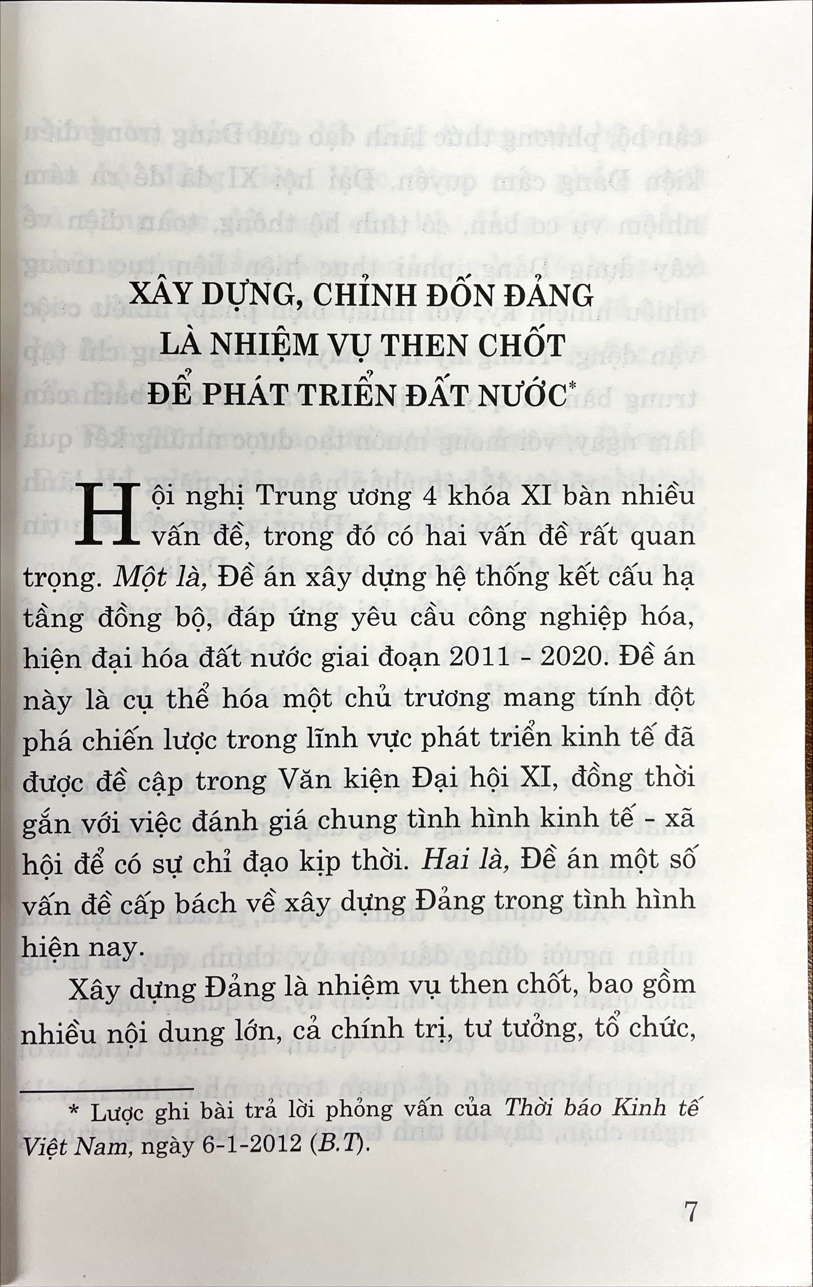 Xây dựng chỉnh đốn Đảng là nhiệm vụ then chốt để phát triển Đất nước