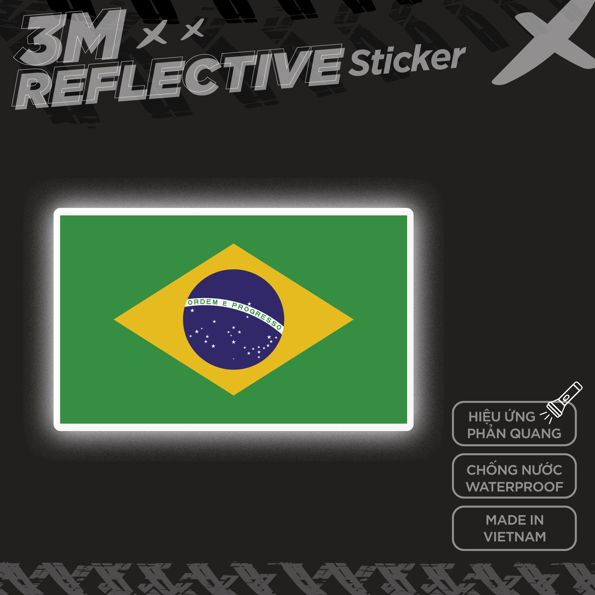 BRAZIL FLAG 3M - Reflective Sticker Die-cut Hình dán phản quang thương hiệu STICKER FACTORY