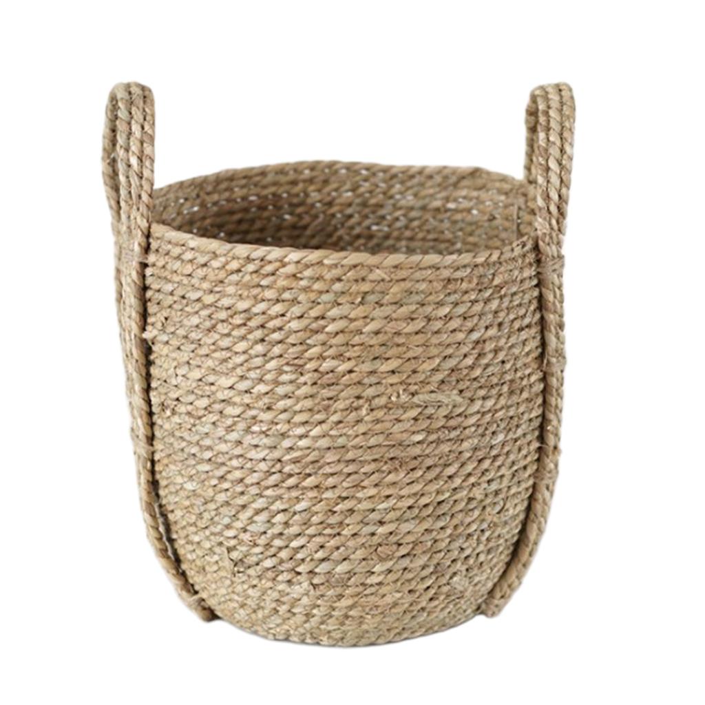 Natural Straw Woven Flower Pot Basket Green Plant Holder Cloth Hamper