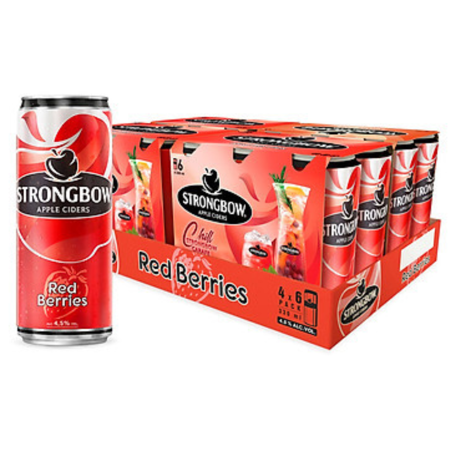 Thùng 24 Lon Cao Strongbow Vị Dâu Đỏ (330ml / Lon)