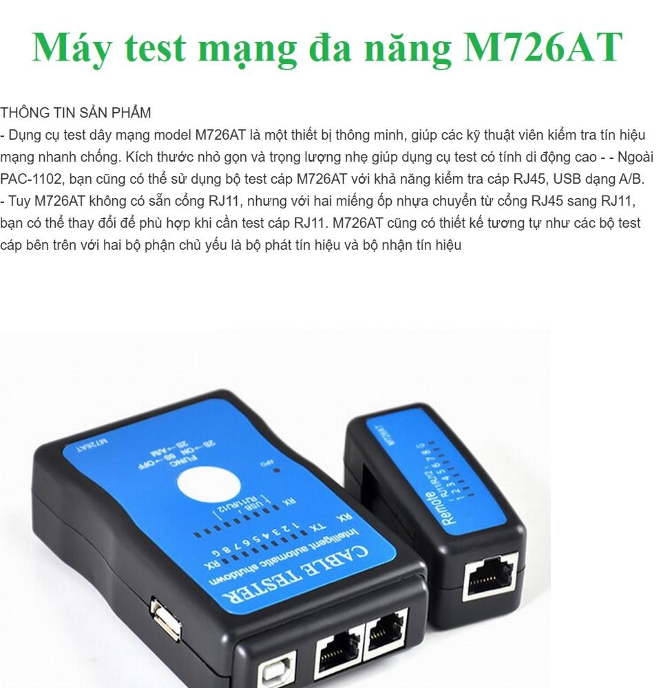 Bộ test cáp mạng RJ45/RJ11/USB đa năng M726AT Tặng kèm Tool nhấn mạng KD-01