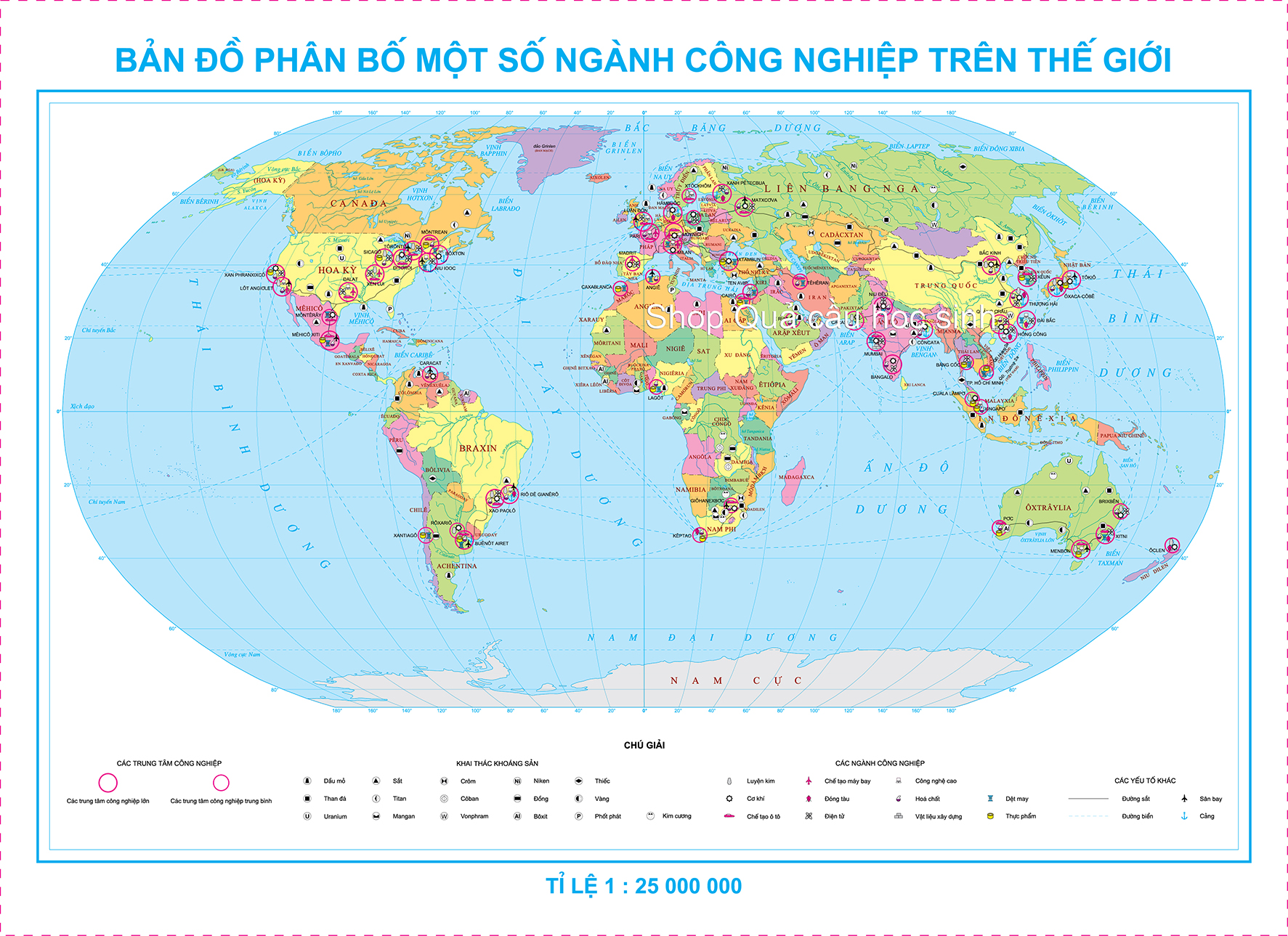 Phân bố một số ngàng công nghiệp trên thế giới khổ A0 (84x120cm)