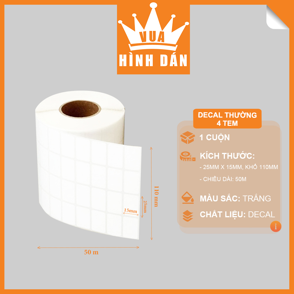 Decal Thường 25x15mm In Mã Vạch, In Tem Cuộn 50m, Khổ Giấy: 100mm