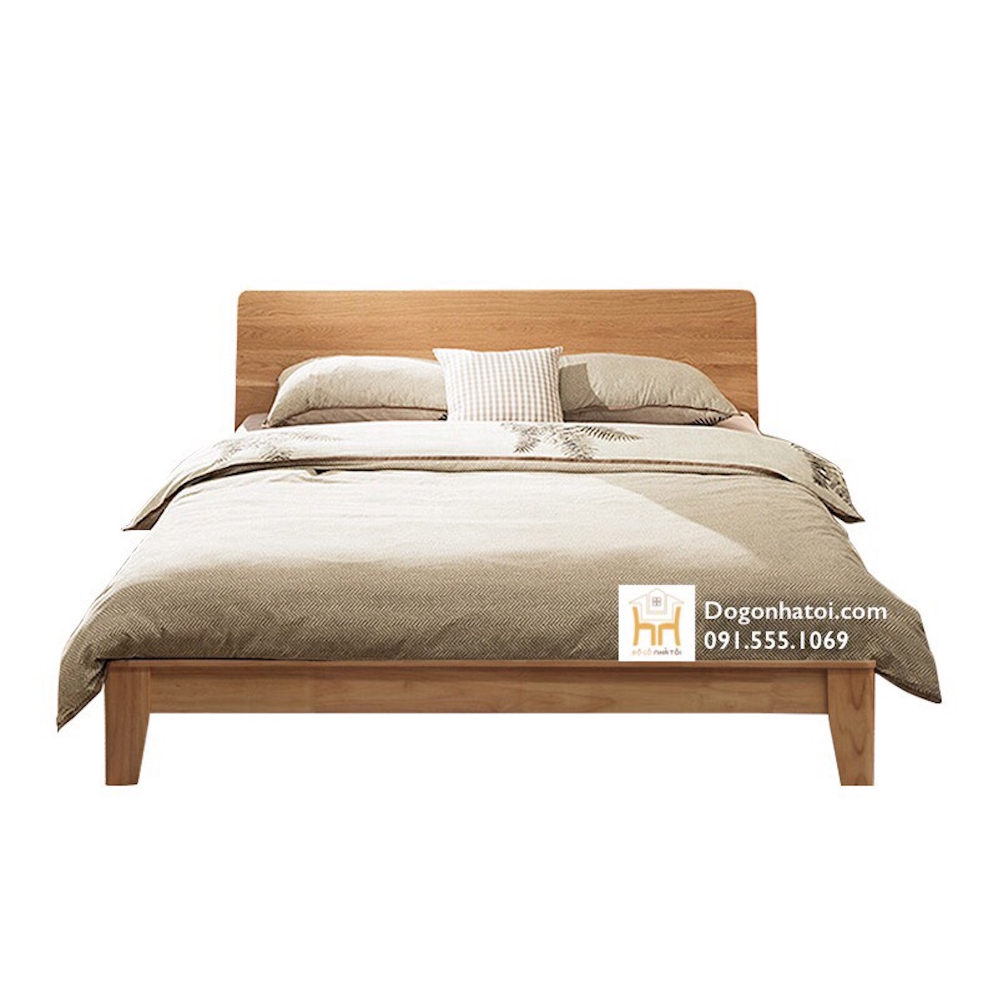 Giường ngủ đôi Harmony gỗ sồi Mỹ - màu vân gỗ sồi tự nhiên 100%