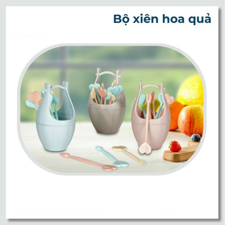 Hộp 10 Nĩa Nhựa Ghim Hoa Quả , Đồ Ăn Sạch Sẽ , Tiện Dụng