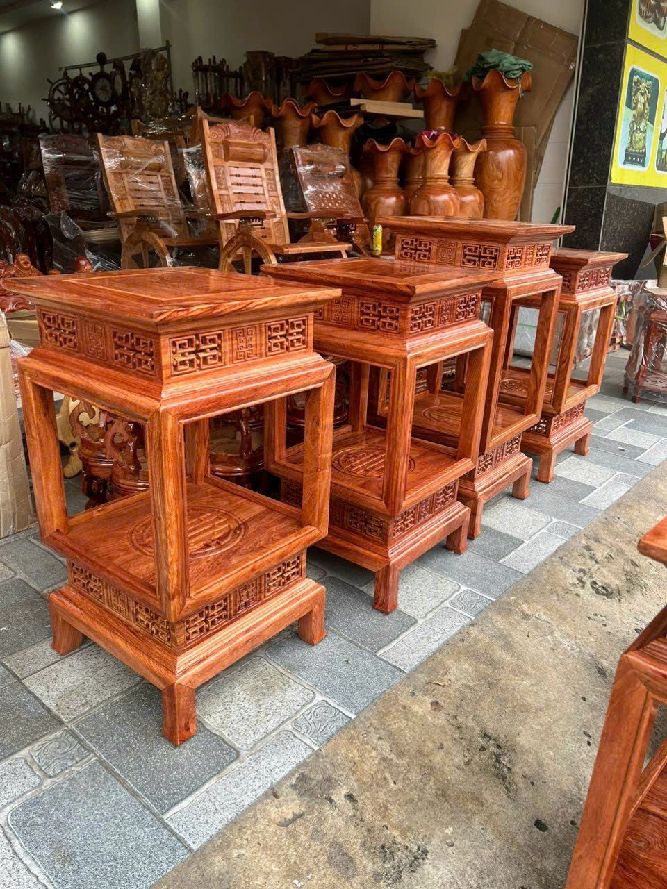 Đôn đèn gỗ hương cao cấp, đôn 2 tầng cao 70cm mặt 38 cm