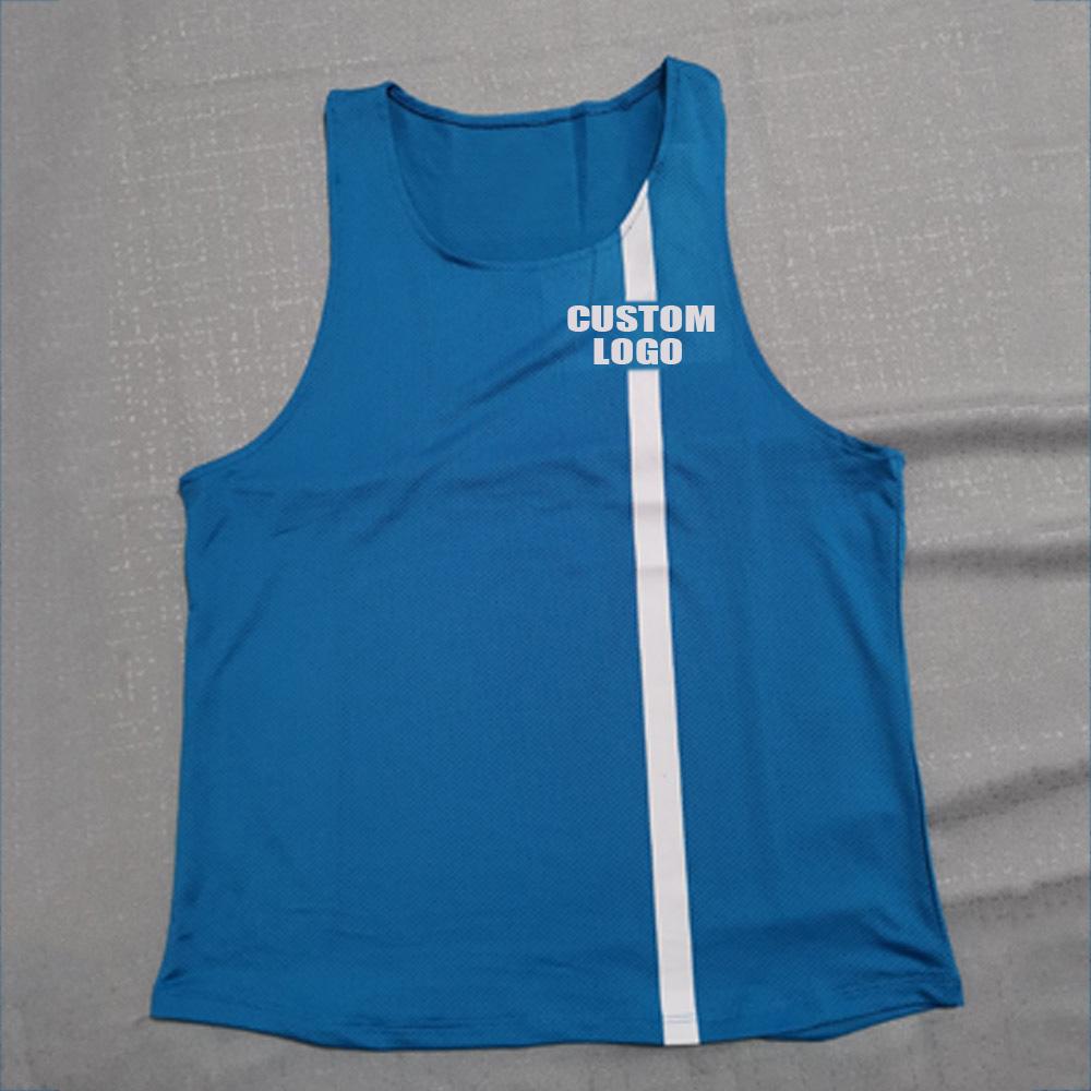 Athletics tank top chạy tốc độ chạy bộ đồ tập thể dục nam giới quần áo chạy áo không tay vest vận động viên singlet singlet Color: Blue-With LOGO Size: 3XL