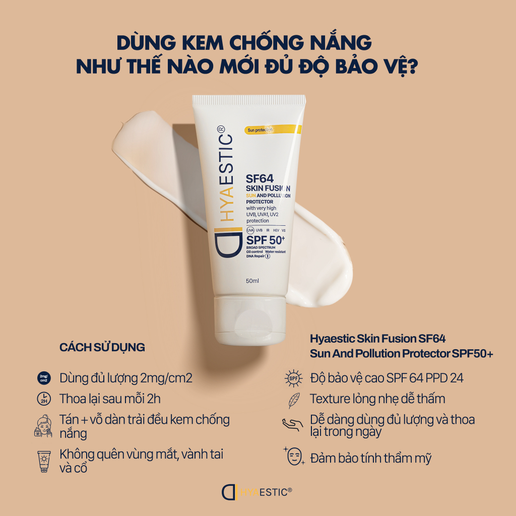 Kem chống nắng bảo vệ tối đa Hyaestic Skin Fusion SF64 Sun And Pollution Protector SPF50+