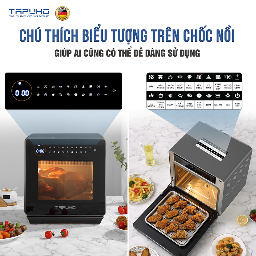 Hình ảnh Nồi Chiên Hơi Nước Tapuho TSF16 , Nồi Chiên Không Dầu Đa Năng Dung Tích 16L Công Suất 2800W 60 Chương Trình Nấu Tự Động Quay Gà Nguyên Con Hàng Chính Hãng