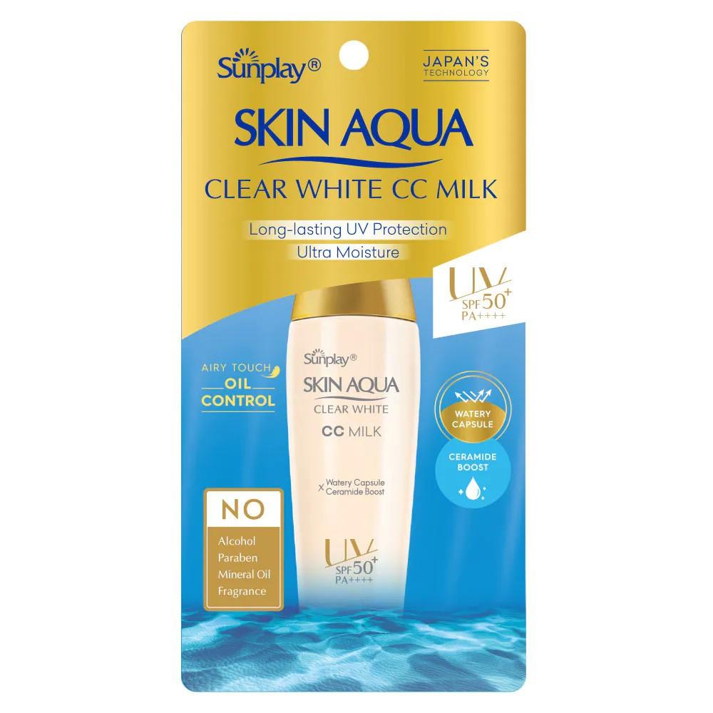 Sunplay Sữa Chống Nắng Dưỡng Da &amp; Trang Điểm Nhẹ Skin Aqua Clear White CC Milk SPF50 25g