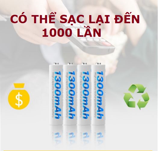 Pin sạc AAA NiMH dung lượng lớn 1300mah (4 Viên AAA) - tặng kèm hộp nhựa - hàng nhập khẩu