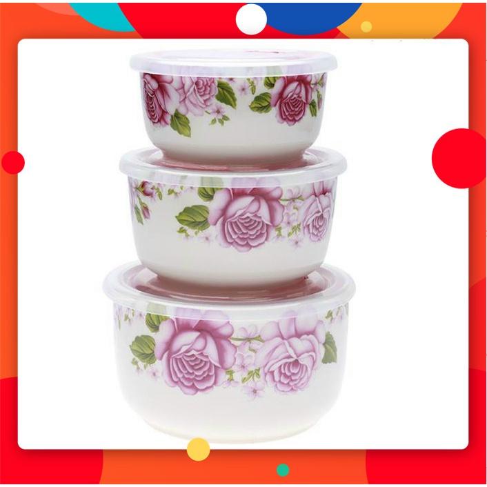 Bộ thố sứ bộ 3 dùng để dụng soup, nấu mì văn phòng.